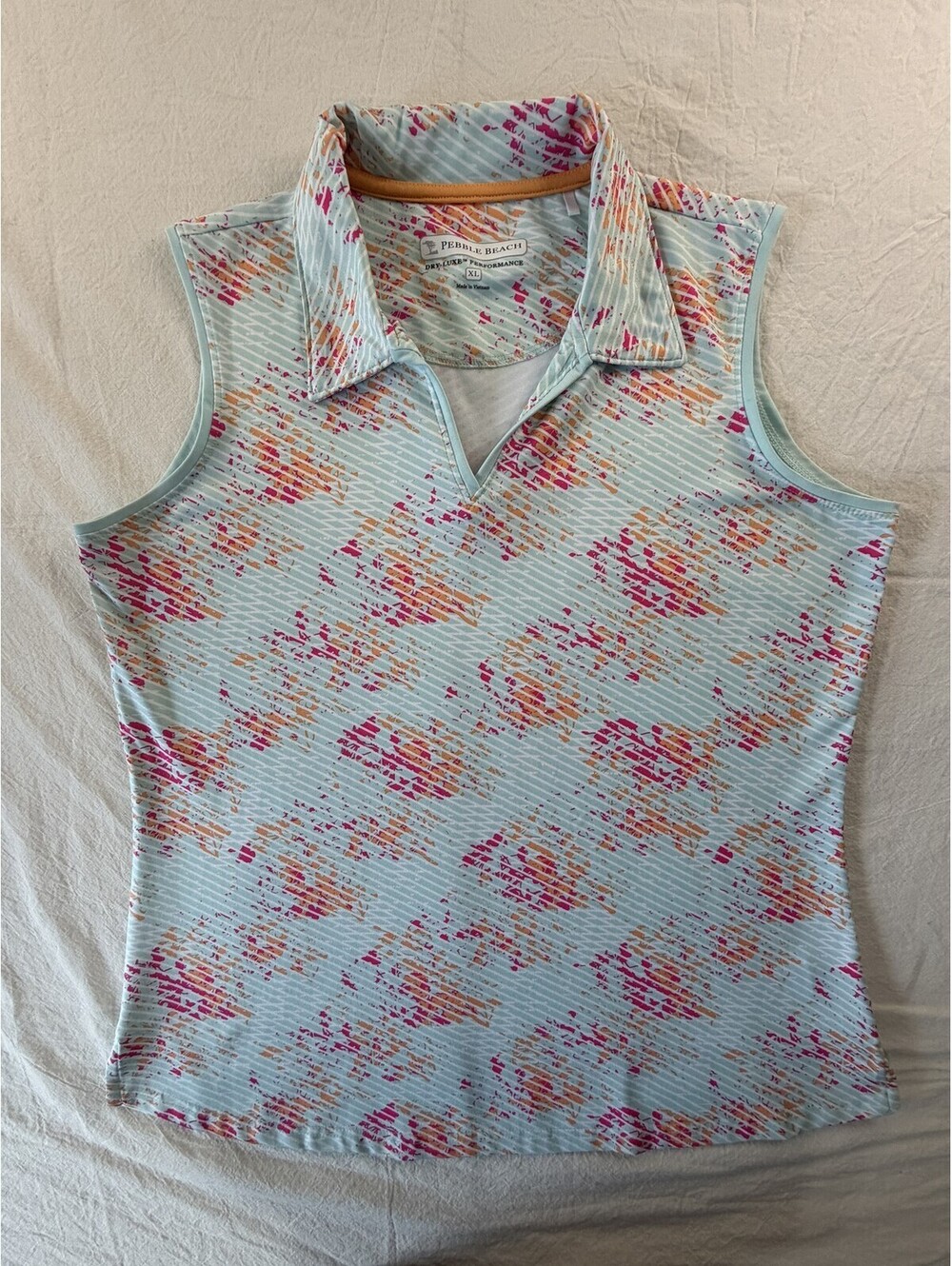 Pebble Beach Shirt Womens XL Blue Print Sleeveless Golf Dry-Luxe Performance Top